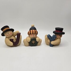 Adorable Snowmen holding letters that spell "JOY" 3" TALL CHRISTMAS MANTLE EUC